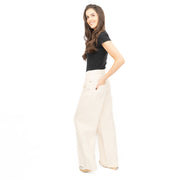 M&S Linen Blend Denim Wide Leg Trousers Cream