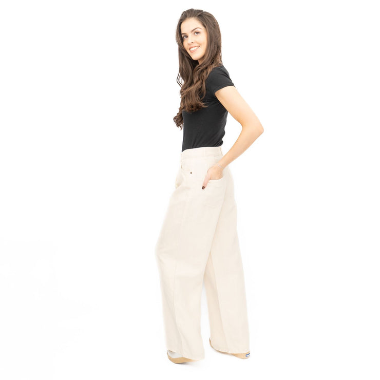 M&S Linen Blend Denim Wide Leg Trousers Cream