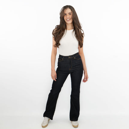 M&S Autograph Boot Cut Jeans High Waist Flare Stretch Dark Indigo