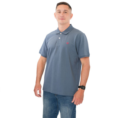 Crew Clothing Polo Shirt Classic Pique Cotton Charcoal Greyish Blue - Quality Brands Outlet
