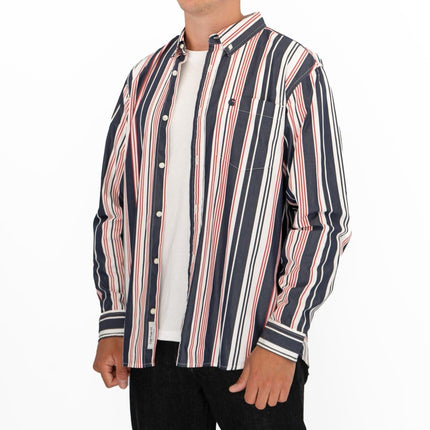 Premium Brand Long Sleeve Navy Striped Shirt-Quality Brands Outlet-
