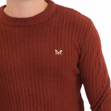 Crew Clothing Mens Jumper Chunky Rib Burgundy - Quality Brands Outlet