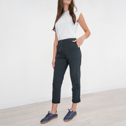 M&S Cotton Rich Tapered Ankle Grazer Chinos Black-Quality Brands Outlet-