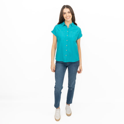 White Stuff Ellie Turquoise Cotton Broderie Short Sleeve Top-Quality Brands Outlet-