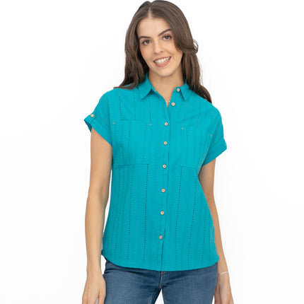 White Stuff Ellie Turquoise Cotton Broderie Short Sleeve Top-Quality Brands Outlet-