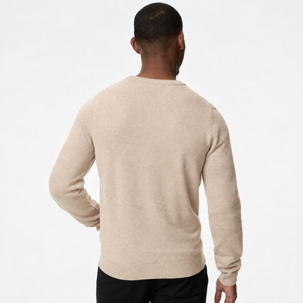 Mens Jumpers Pure Extra Fine Lambswool Crew Neck Jumper – Ecru-Quality Brands Outlet-