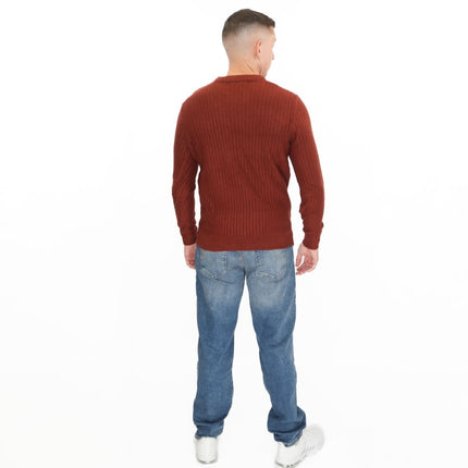 Crew Clothing Mens Jumper Chunky Rib Burgundy - Quality Brands Outlet