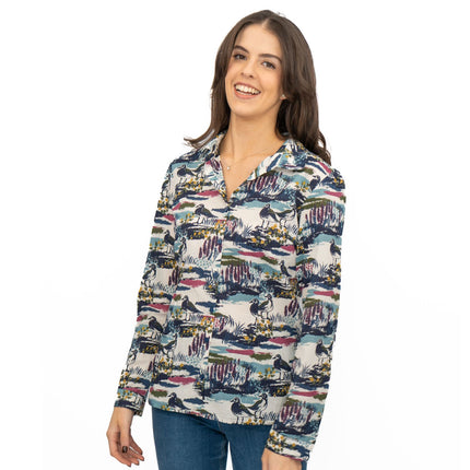 Seasalt Larissa Shirt Long Sleeve Blue Turnstone Scene Squall-Quality Brands Outlet-