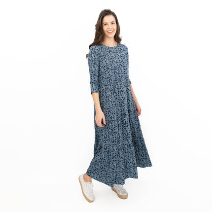 Seasalt Womens Blue Floral Jersey Line Strokes Dress 3/4 Sleeves-Quality Brands Outlet-