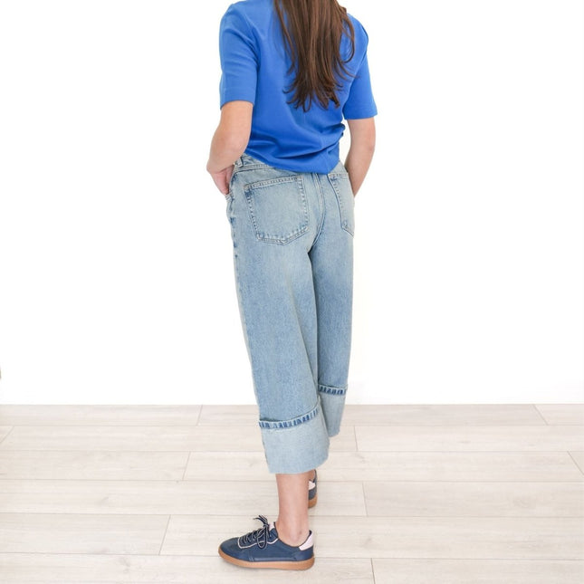 Next Crop Turn Up Jeans Wide Leg Light Blue Denim - Quality Brands Outlet