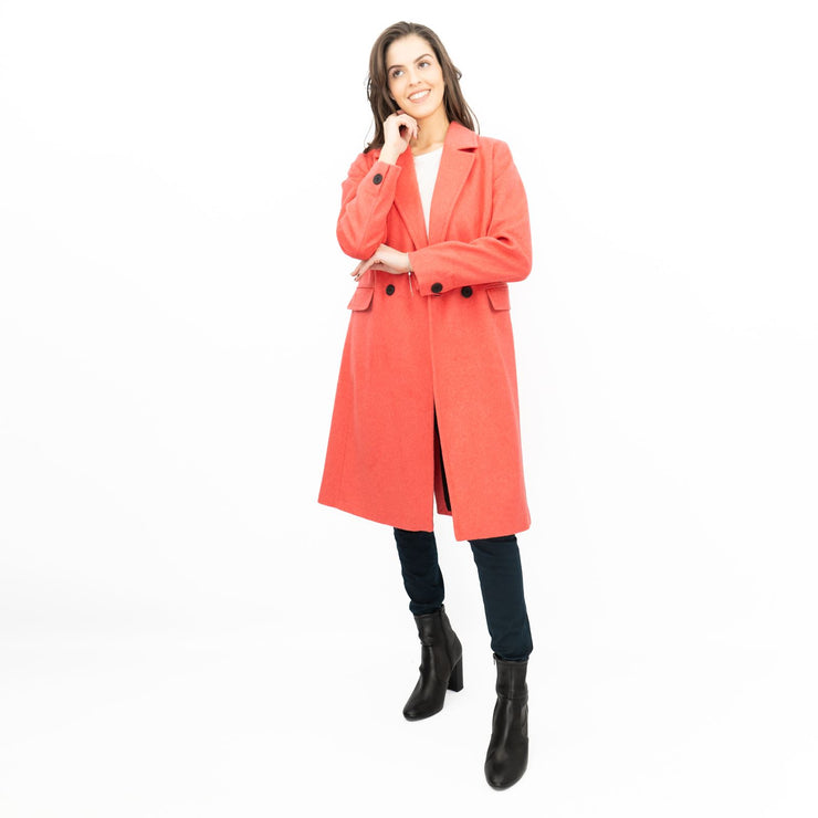 Phase Eight Revere Coat Wool Blend Double Breasted Knee Length Pink