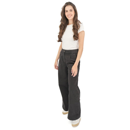 M&S Per Una Wide Leg Pleat Front Chino Black Trousers-Quality Brands Outlet-