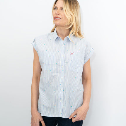 CREW CLOTHING Womens Blue Striped Embroidered Shirt
