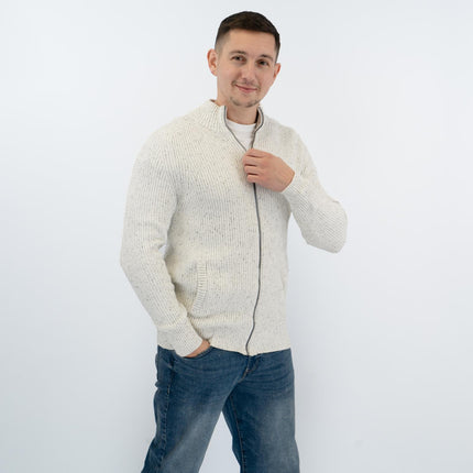 Crew Clothing Mens Chunky Knit Jacket White Flecks - Quality Brands Outlet