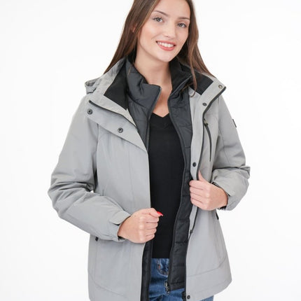 3-in-1 Waterproof Ski Jacket Grey with Detachable Insert-Quality Brands Outlet-