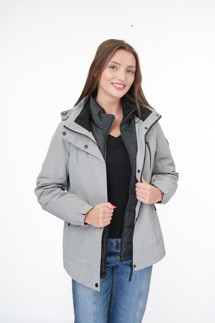 3-in-1 Waterproof Ski Jacket Grey with Detachable Insert