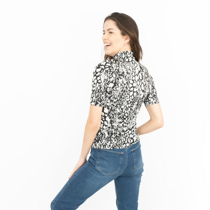 Karen Millen Black and White Print Short Sleeve Tops-Quality Brands Outlet-