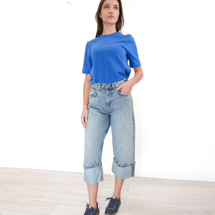 Next Crop Turn Up Jeans Wide Leg Light Blue Denim-Quality Brands Outlet-
