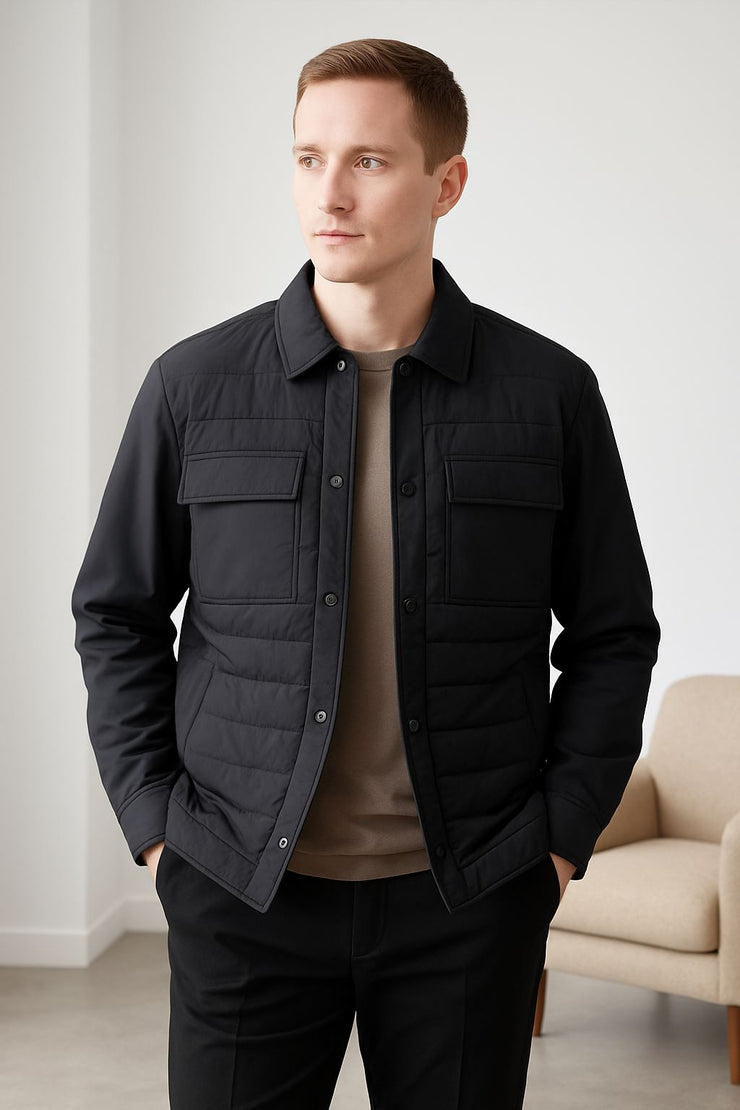 M&S Mens Autograph Black Quilted Jacket - Quality Brands Outlet