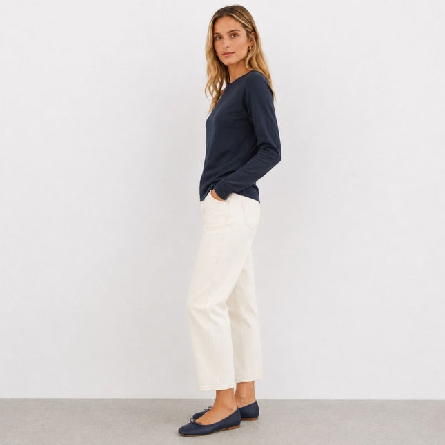 Seam Detail Long Sleeve Top Premium Brand – Navy