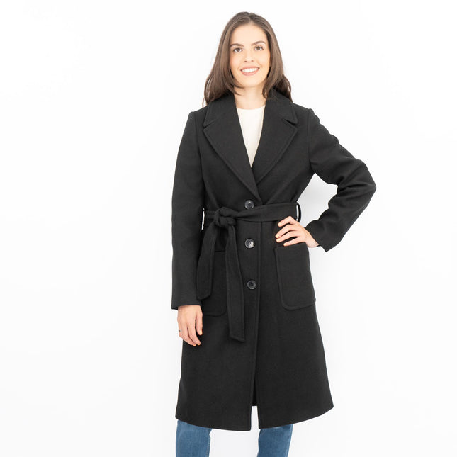 M&S Black Belted Tailored Coat-Quality Brands Outlet-