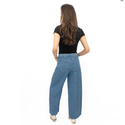 M&S Linen Blend Denim Wide Leg Blue Jeans