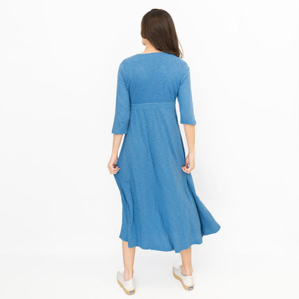 Seasalt Solid Blue Chacewater Cross Wrap Jersey Midi Dress-Quality Brands Outlet-