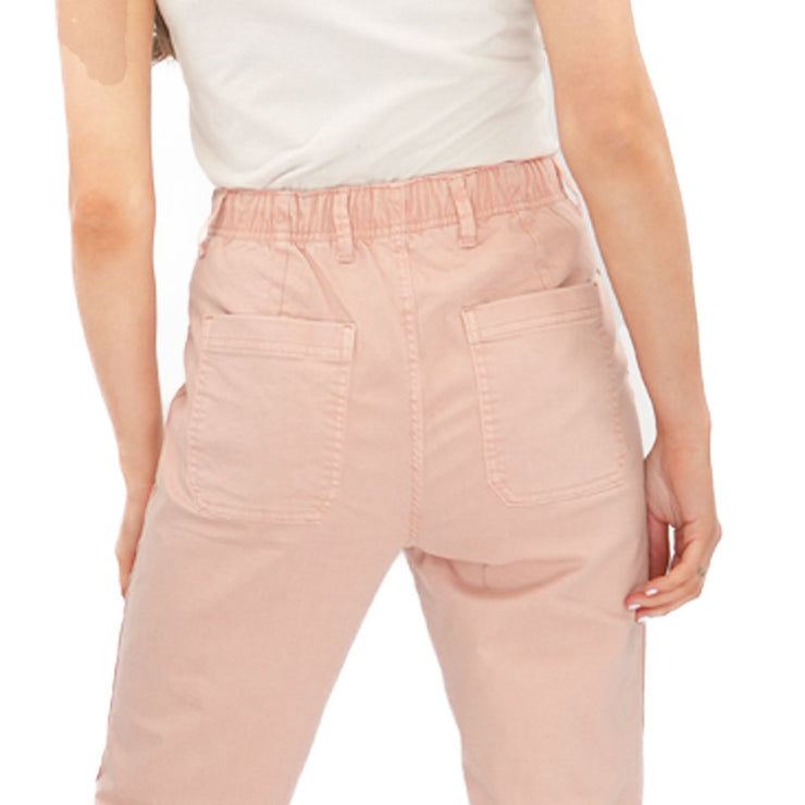 M&S Cotton Rich Slim Fit Trousers Stretch Elasticated Cuff Pink - Quality Brands Outlet