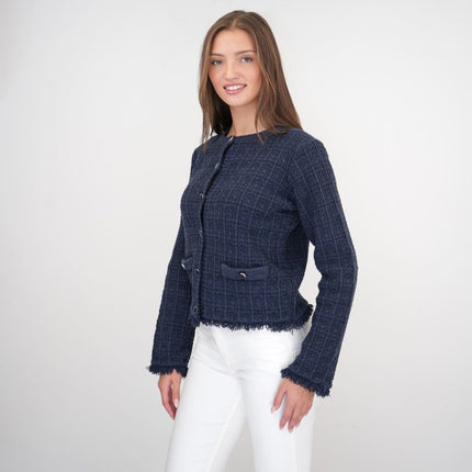 M&S Button Up Fringe Cardigan Navy-Quality Brands Outlet-