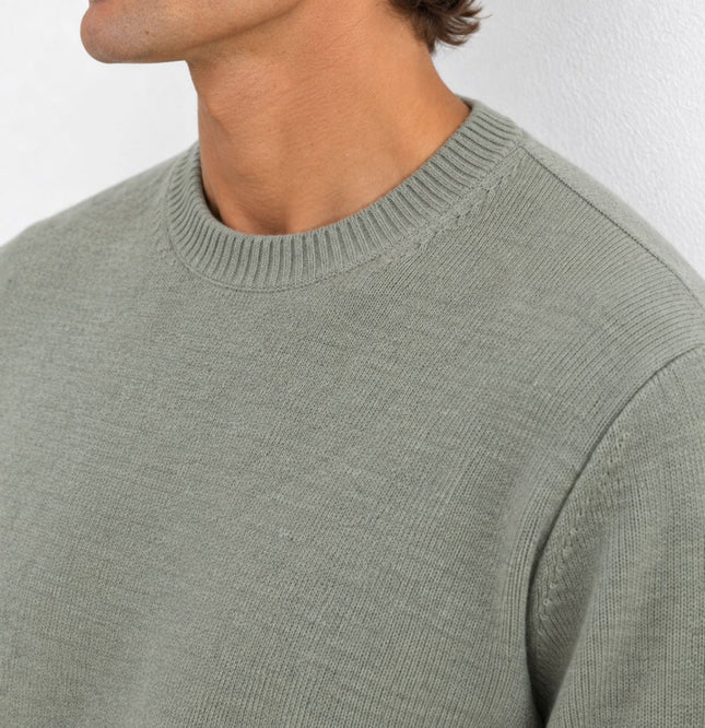 Mens Jumpers Ultimate Lambswool Crew Neck Jumper - Pale Green-Quality Brands Outlet-