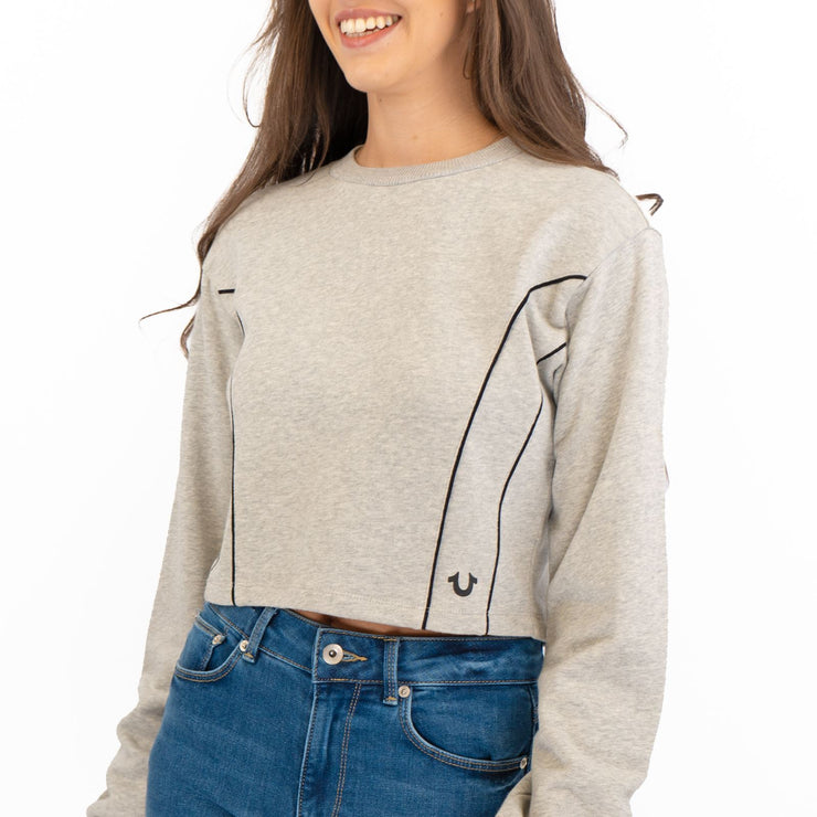 True Religion Grey Soft Cotton Sweatshirt Long Sleeve Crop Tops