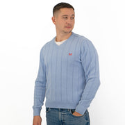 Crew Clothing Mens Jumper Blue V-Neck Ribbed Long Sleeve Organic Cotton