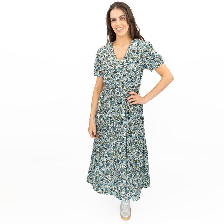 Seasalt Blue Tea Dress Birch Leaf Midaxi - Quality Brands Outlet