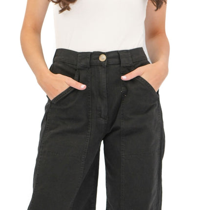 M&S Black Straight Leg Trousers Stretch Cotton Rich Relaxed Utility - Quality Brands Outlet