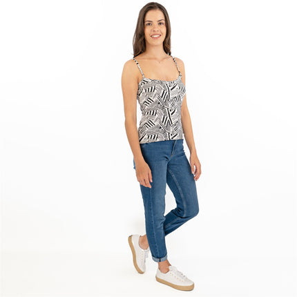 Karen Millen Black & White Tank Top Geometric Print Sleeveless Summer Tops - Quality Brands Outlet