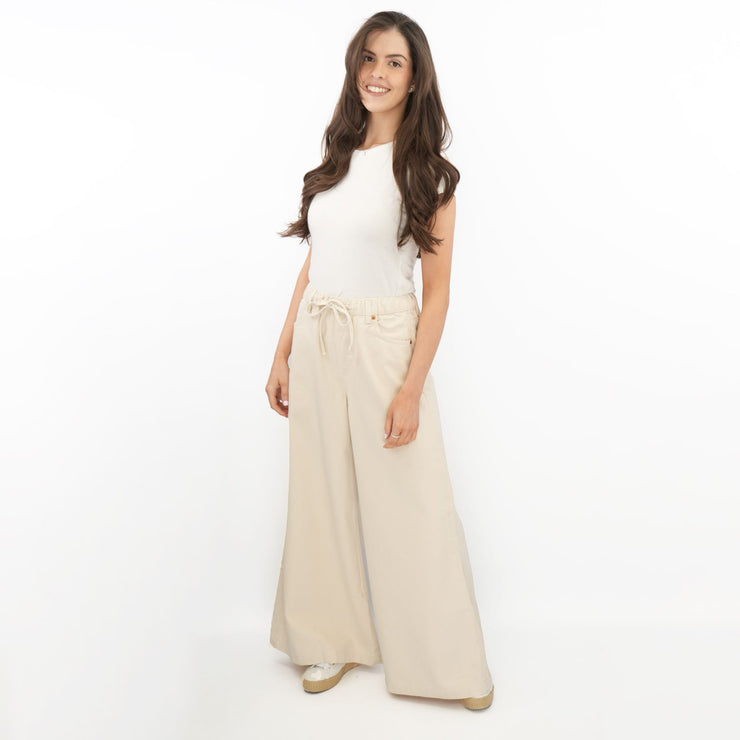 M&S Wide Leg Palazzo High Waist Jeans Ecru - Quality Brands Outlet