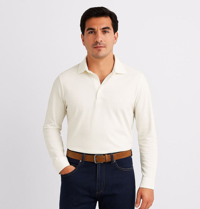 Porofino Polo Shirt White Long Sleeve Tops-Quality Brands Outlet-