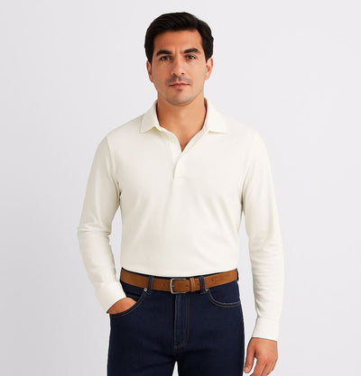 Porofino Polo Shirt White Long Sleeve Tops - Quality Brands Outlet