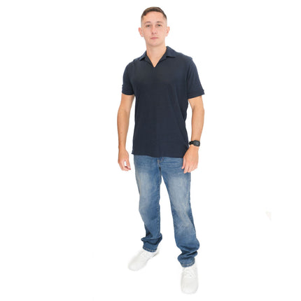 M&S Navy Pure Linen Polo Shirts - Quality Brands Outlet