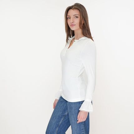 Joules Kate White Frilled Neck Long Sleeve Top-Quality Brands Outlet-