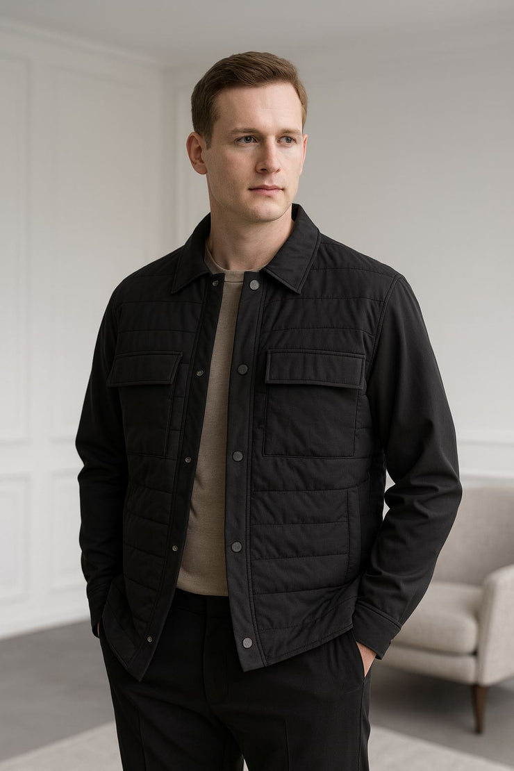 M&S Mens Autograph Black Quilted Jacket - Quality Brands Outlet