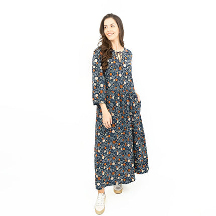 Seasalt Floral Navy Jersey Ankle Length Dress-Quality Brands Outlet-