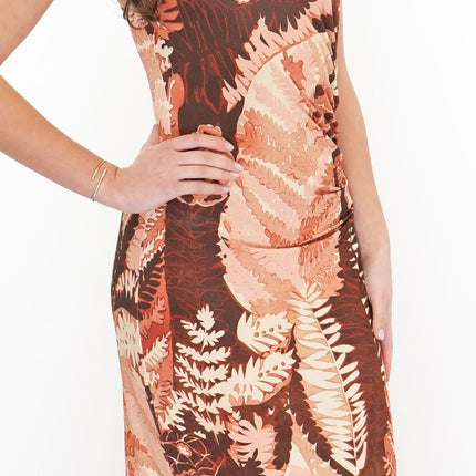 Lola Midi Dress Pink Floral Leaf Print Sleeveless - Quality Brands Outlet