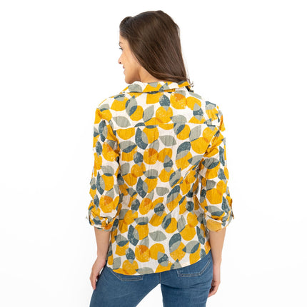 Seasalt Larissa Yellow Leaves and Lemons Sunglow Shirts Long Sleeve Summer Tops-Quality Brands Outlet-