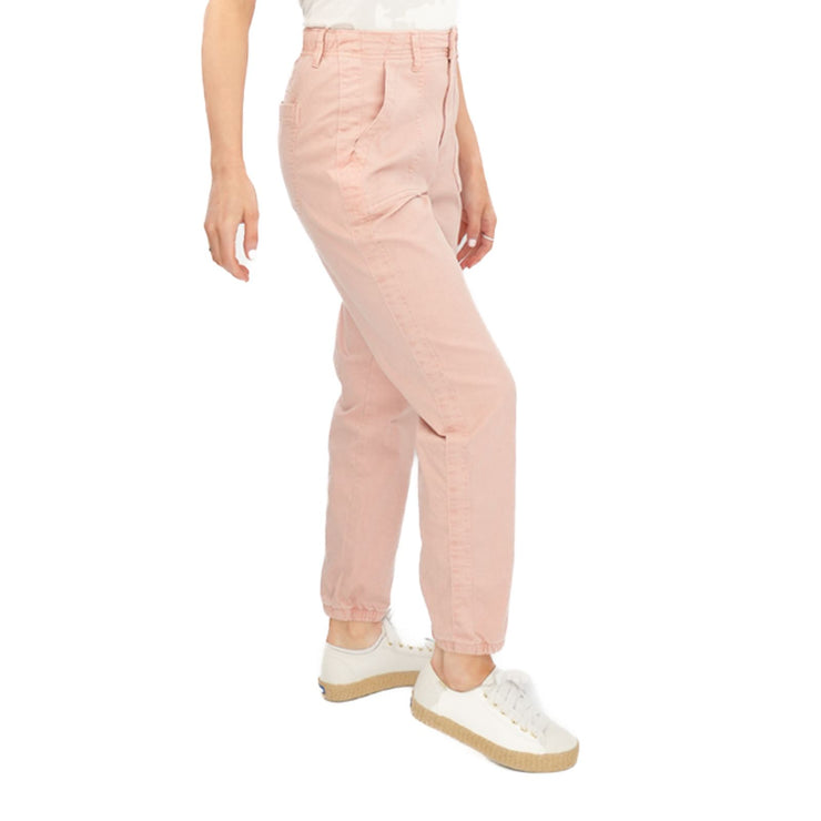 M&S Cotton Rich Slim Fit Trousers Stretch Elasticated Cuff Pink - Quality Brands Outlet
