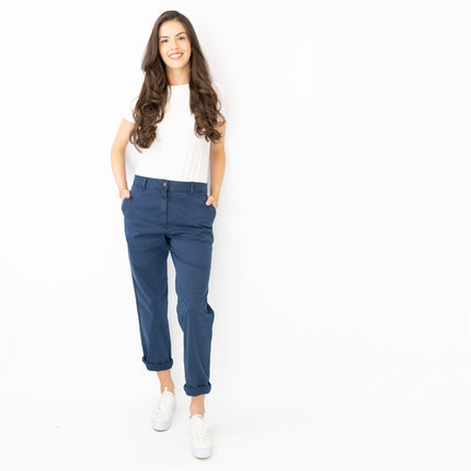 M&S Cotton Rich Tapered Ankle Grazer Chinos Navy - Quality Brands Outlet