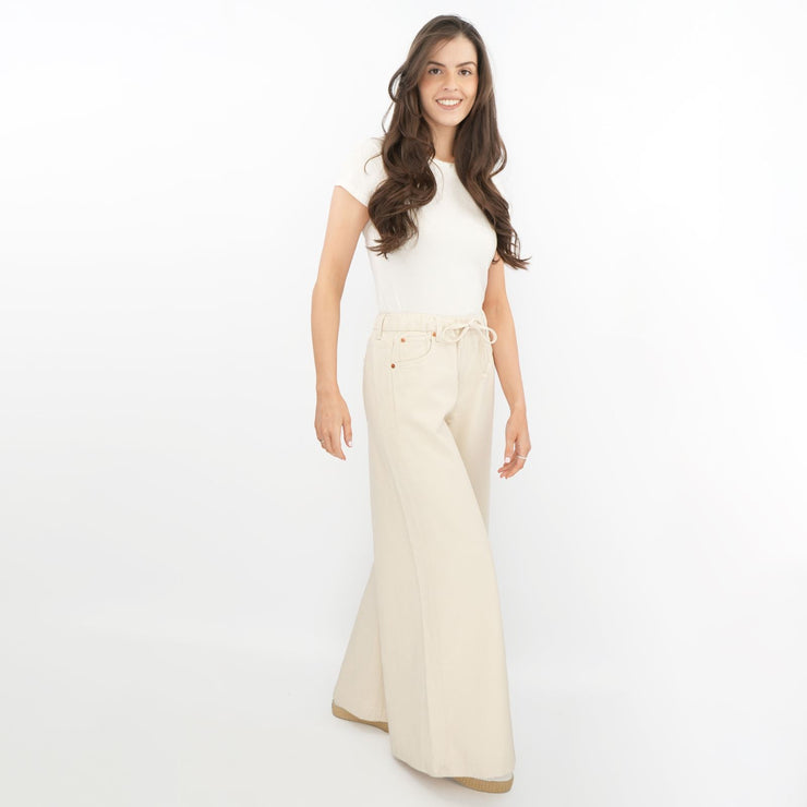 M&S Wide Leg Palazzo High Waist Jeans Ecru - Quality Brands Outlet