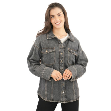 Next Denim Overshirt Long Sleeve Oversized Tops Black-Quality Brands Outlet-
