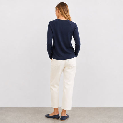 Seam Detail Long Sleeve Top Premium Brand – Navy