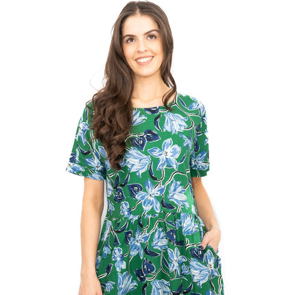 Seasalt Green Brouse Organic Floral Short Sleeve Midi Dress-Quality Brands Outlet-